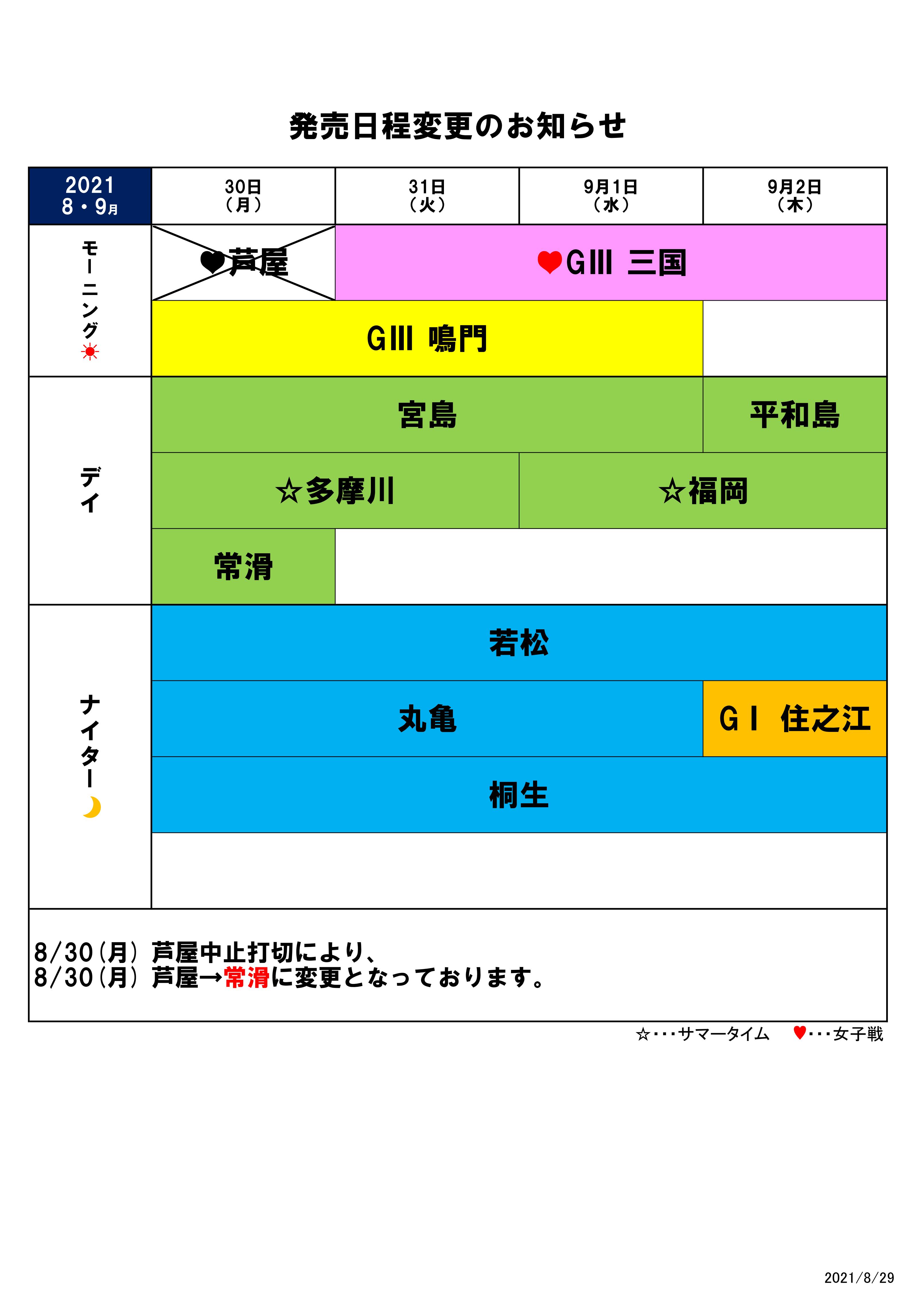 8 30 発売日程変更のお知らせ ボートレースチケットショップ嘉麻